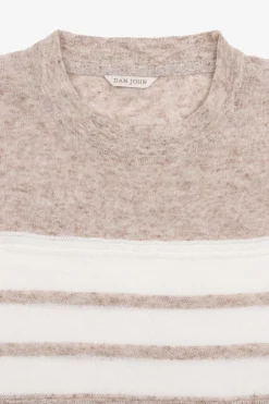 T-shirt in maglia a righe beige
