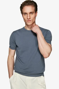 T-shirt in maglia basic in cotone avion