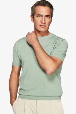 T-shirt in maglia basic in cotone verde chiaro