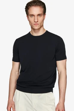 T-shirt in maglia basic in cotone blu