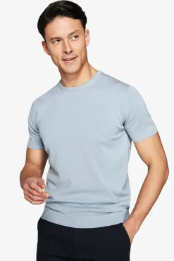 T-shirt in maglia basic in cotone celeste