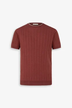 T-shirt in maglia costa piatta mattone