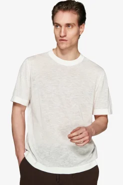 T-shirt misto lino bianca "Volume"